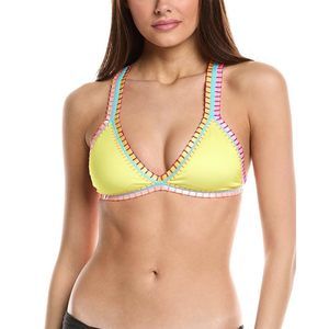 PQ Swim Womens X Solange Ferrarini Crochet Trim Triangle Bikini Top M Yellow